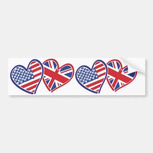 USA and UK In Hearts Showing the Love Bumper Sticker