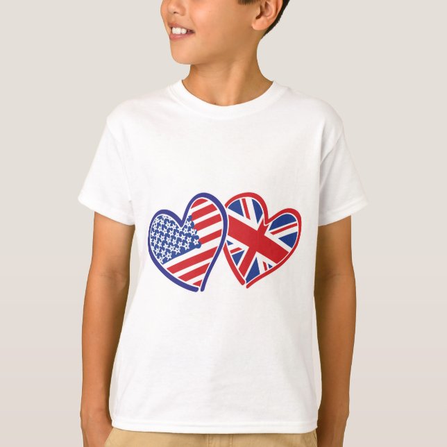 USA and UK In Hearts Showing the Love T-Shirt (Front)