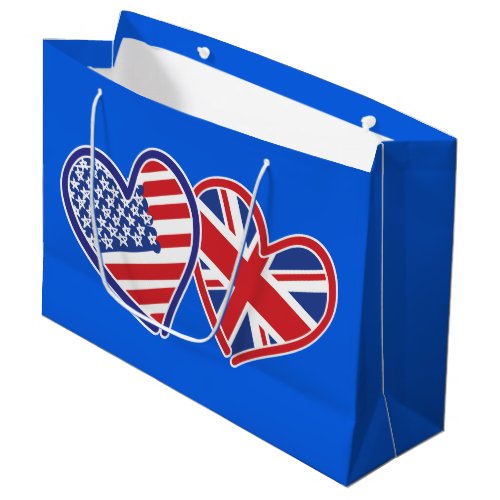 USA and UK Patriotic Flag Hearts Large Gift Bag