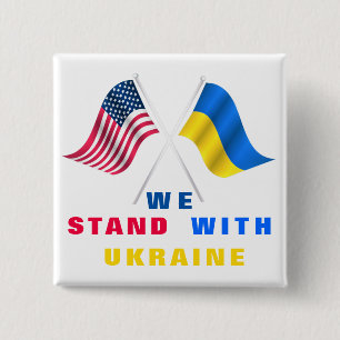 USA and Ukrainian Flags Support Ukraine Button
