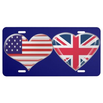 Usa And Union Jack Heart Flag License Plate by ckeenart at Zazzle
