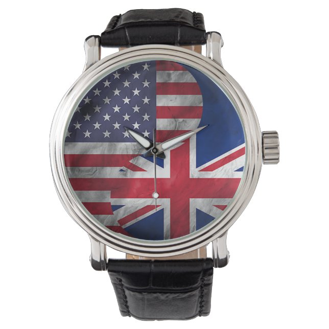 USA and United Kingdom Dual Flag Yin Yang Watch (Front)