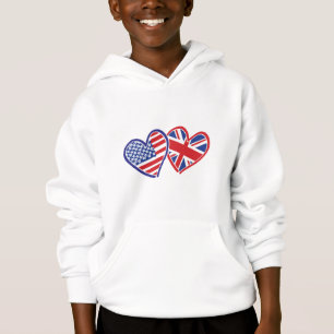 USA and United Kingdom Flag Hearts Hoodie