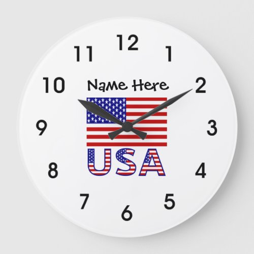 USA and United States America Flag Personalized  Large Clock