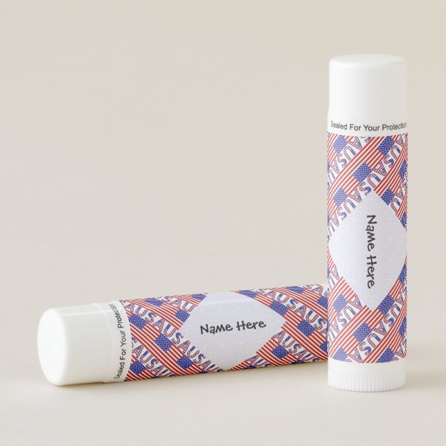 USA and United States Flag Tiled Personalized Lip Balm (Front)
