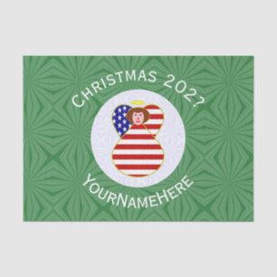 USA Angel Red Hair Christmas Flag Personalized Tissue Paper