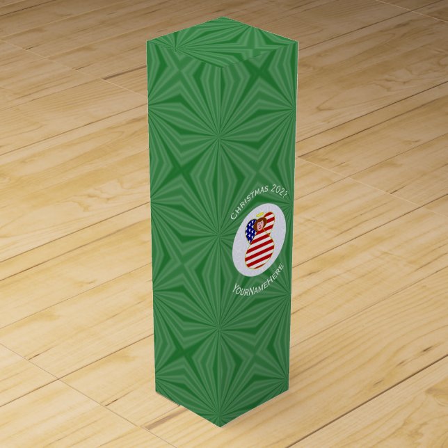 USA Angel Red Hair Christmas Flag Personalized  Wine Box (Front)