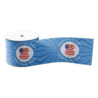 USA Angel Red Hair Hanukkah Flag Personalized Grosgrain Ribbon