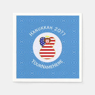USA Angel Red Hair Hanukkah Flag Personalized Napkins