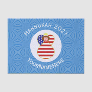 USA Angel Red Hair Hanukkah Flag Personalized  Tissue Paper