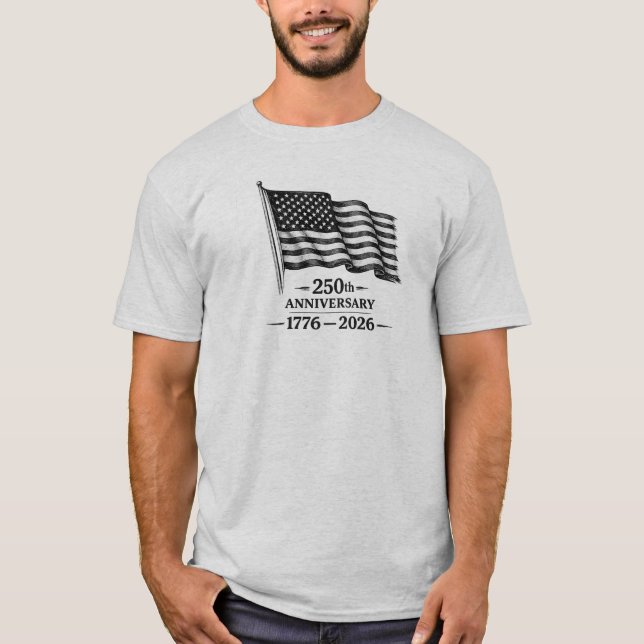 USA Anniversary T Shirt Basic Black Ink no fluff (Front)