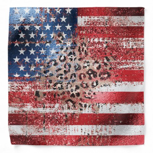  USA AP27 Stars Stripes Flag Leopard Distressed Bandana