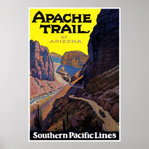 USA Apache Trail Vintage Travel Poster Restored