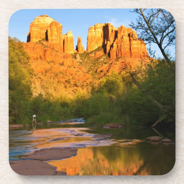 USA, Arizona. Cathedral Rock At Sunset Drink Coaster (Front)