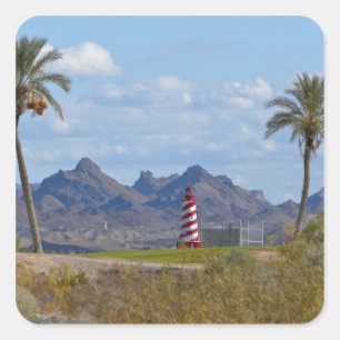 USA, Arizona, Lake Havasu City. Lighthouse next Square Sticker