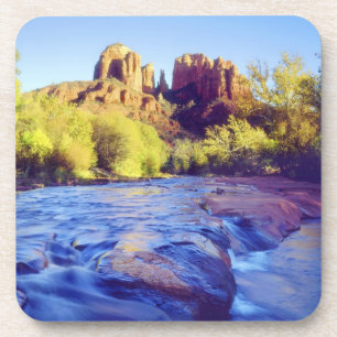 USA, Arizona, Sedona. Cathedral Rock reflecting 2 Beverage Coaster