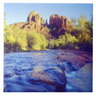 USA, Arizona, Sedona. Cathedral Rock reflecting 2 Tile