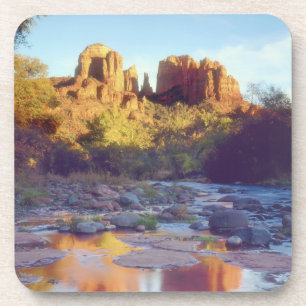 USA, Arizona, Sedona. Cathedral Rock reflecting Drink Coaster
