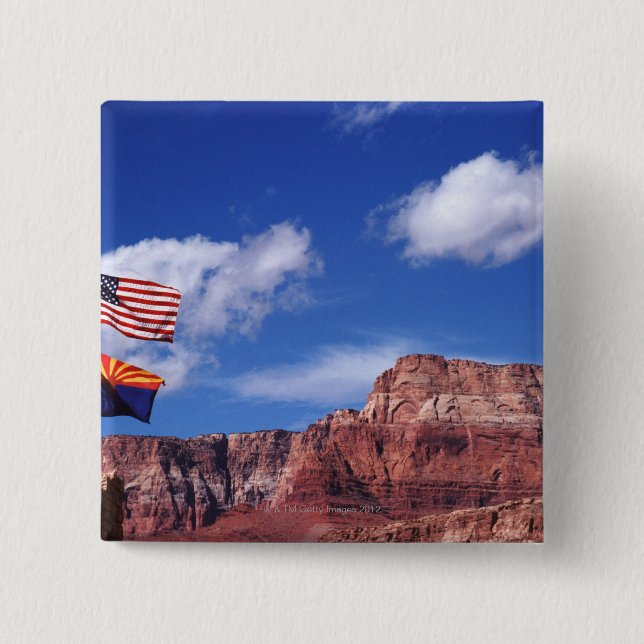 USA, Arizona, Tow flags in Grand Canyon National Pinback Button (Front)