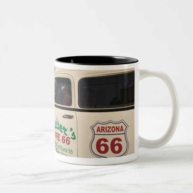 USA, Arizona, Williams: Cruisers Cafe 66 Old Two-Tone Coffee Mug (Right)