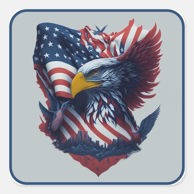 USA Art Eagle Red White Blue Freedom Patriotism Square Sticker (Front)