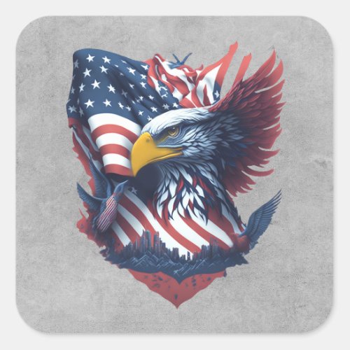 USA Art Freedom Patriotism Eagle Red White  Blue  Square Sticker