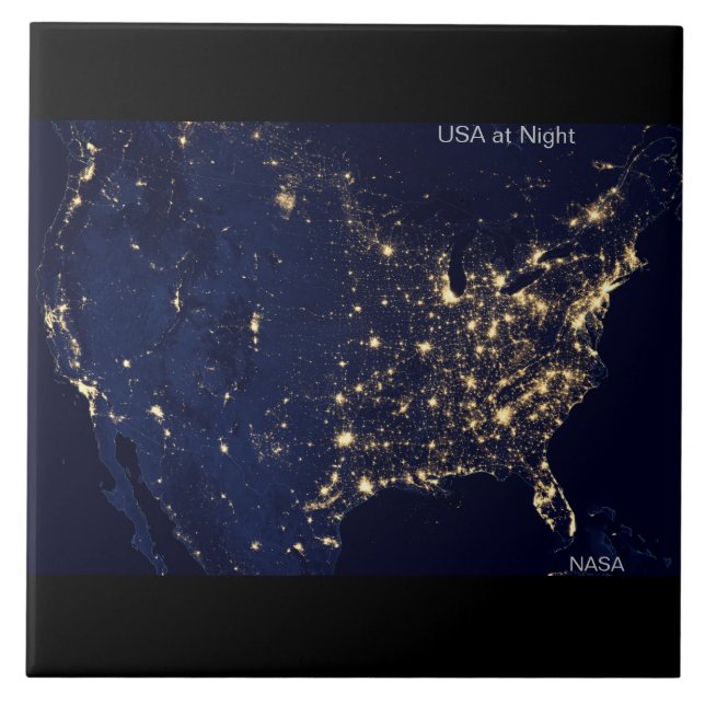 USA at Night, NASA Image Ceramic Tile (Front)