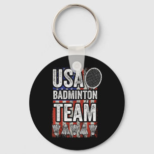 Usa Badminton Team American Flag Funny Badminton F Keychain