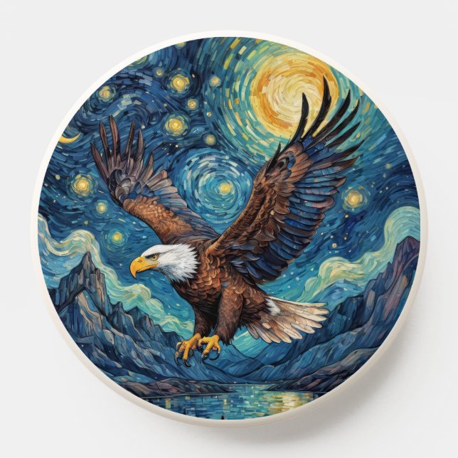 USA Bald Eagle in Starry Night Van Gogh style PopSocket (Popsocket)