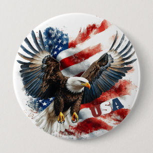 USA Bald Eagle Patriotic Art – Bold American Flag  Button