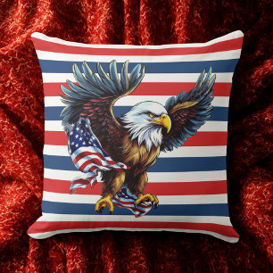 USA Bald Eagle Red White Blue Stripes 4 of July Throw Pillow