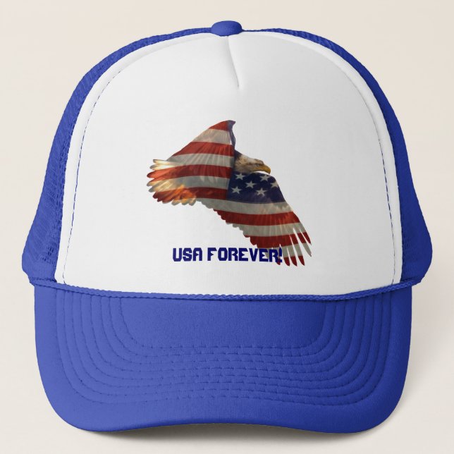 USA Bald Eagle & US Flag USA FOREVER Hat (Front)