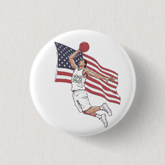 USA Basketball Slam Dunk American Flag Color Art Button