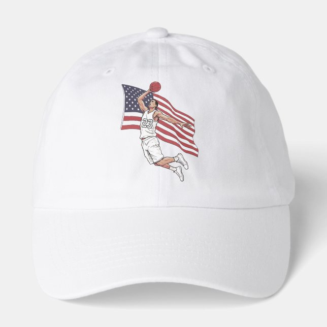 USA Basketball Slam Dunk American Flag Color Art Hat (Front)