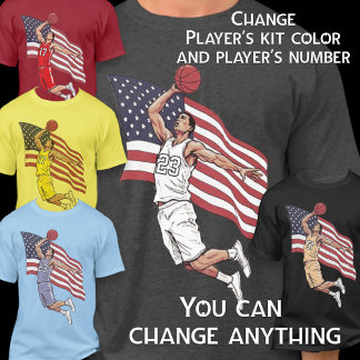 USA Basketball Slam Dunk American Flag Color Art T-Shirt
