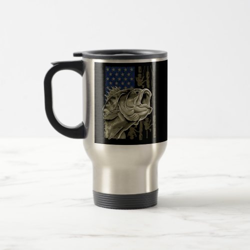 Usa Bass Fishing American Camo Flag  Travel Mug