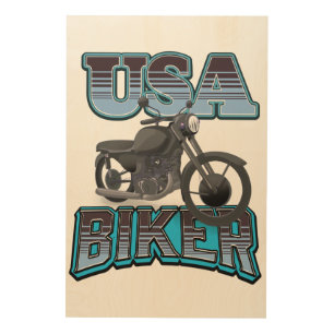 USA Biker logo Wood Wall Art