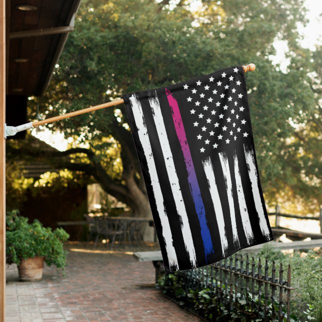 USA Bisexual Pride Thin Line Vintage House Flag (In SItu)