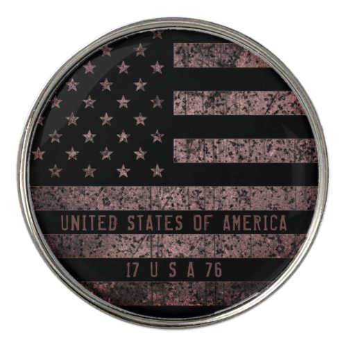 USA Black and Pink Grunge Vintage American Flag Golf Ball Marker