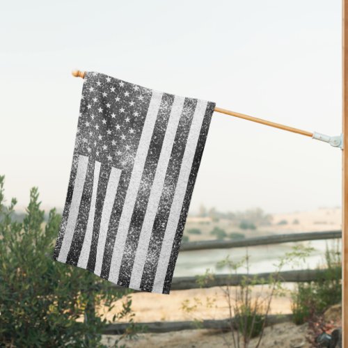 USA Black and White America Sparkles House Flag