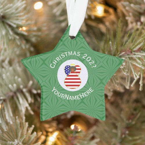 USA Black Angel Christmas Flag Personalized  Ornament