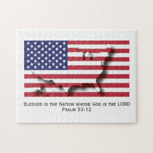 USA Blessed Nation AMERICAN FLAG Jigsaw Puzzle