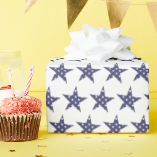USA Blue and White Stars Pattern Patriotic Wrapping Paper