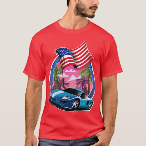 USA Blue sports car T_Shirt