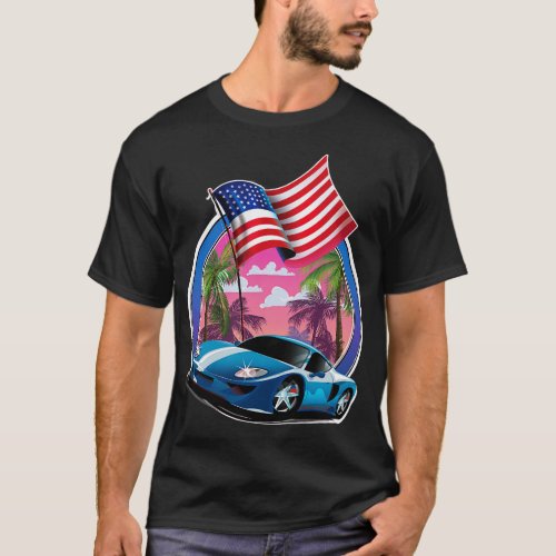 USA Blue sports car T_Shirt