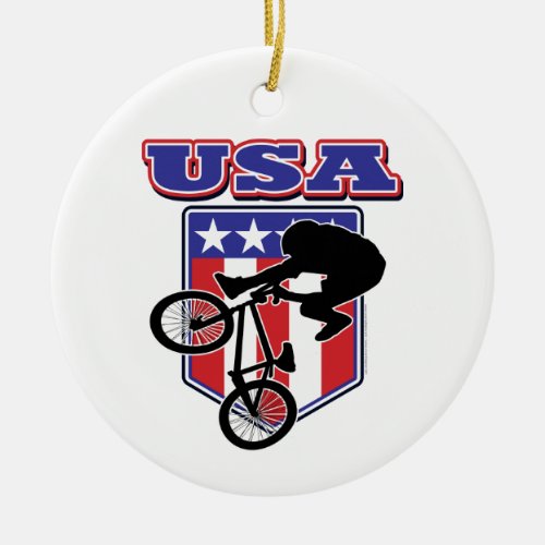 USA BMX Biker Ceramic Ornament