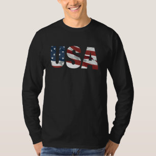 USA Bold Text American Flag Patriotic Design T-Shirt