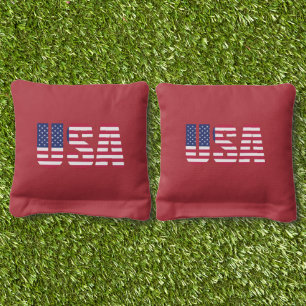 USA Bold Typography Cornhole Bags - Stars 