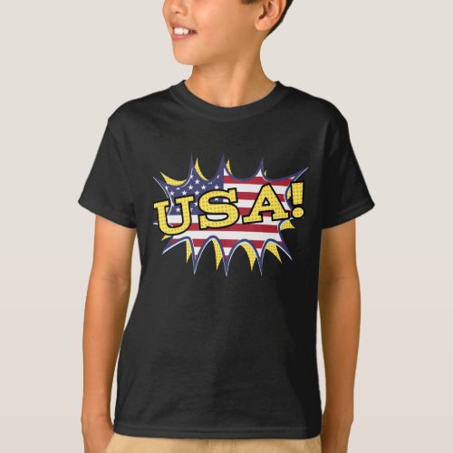 USA Boom Pop Pow flag star burst T_Shirt