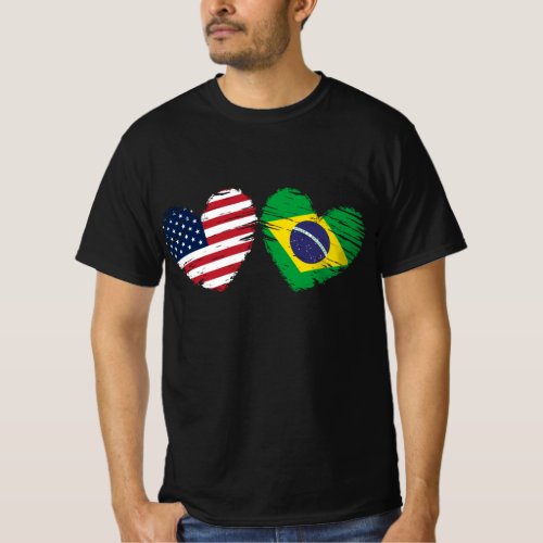 USA Brazil Flag Heart Brazilian American T_Shirt